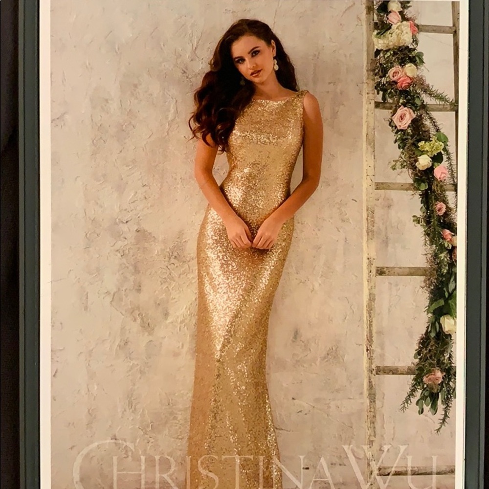 Christina Wu gold sequin gown